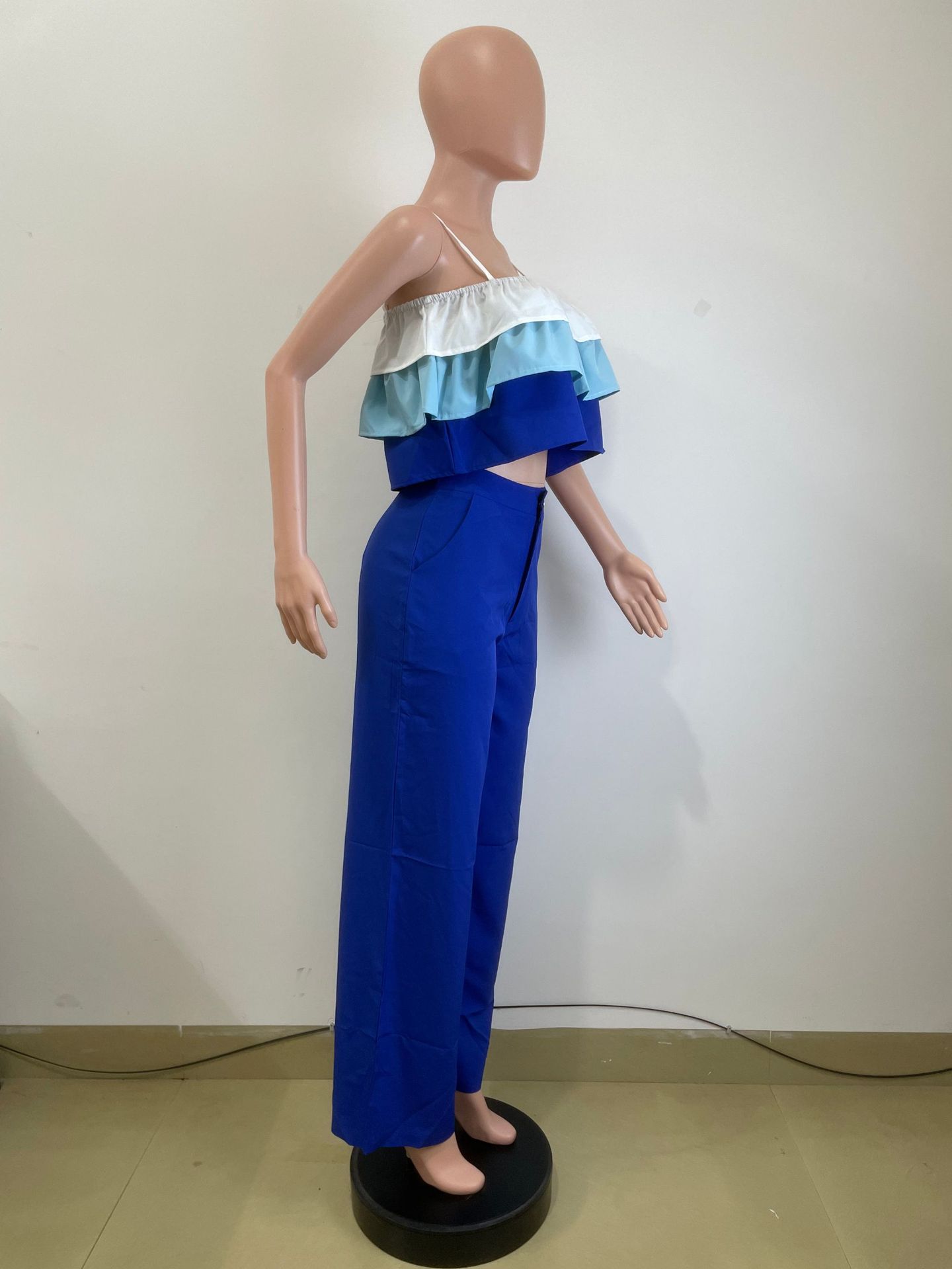 Women's Spring Summer Camisole Ruffle Top High Waist Pants Set