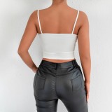 Summer Women's Sexy Slim Low Back Strap Crop Ruffled Top