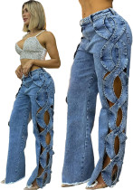 Spring/Summer Women's Side Cutout Denim Patchwork Trousers Spring/Summer Women's Side Cutout Denim Patchwork Trousers