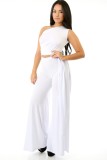 Fashion Solid Color Sleeveless Lace-Up Loose Wide Leg Jumpsuit