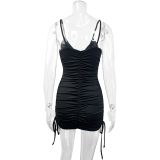 Women's strap Sexy Fashion Lace Up Pleated Short Dresses