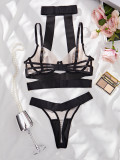 Lace-Up Patchwork Low-Back Steel Ring Lingerie Set