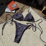 Women Zebra Print Metal Sexy Strapless Two Pieces Swimwear