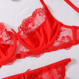 Summer Sheer Mesh Garter Steel Ring 3-Piece Lingerie Set