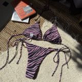 Women Zebra Print Metal Sexy Strapless Two Pieces Swimwear