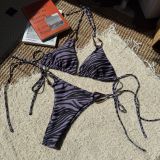Women Zebra Print Metal Sexy Strapless Two Pieces Swimwear