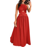 Women's Sleeveless High Waisted Low Back Lace-Up Maxi Dresses