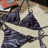 Women Zebra Print Metal Sexy Strapless Two Pieces Swimwear