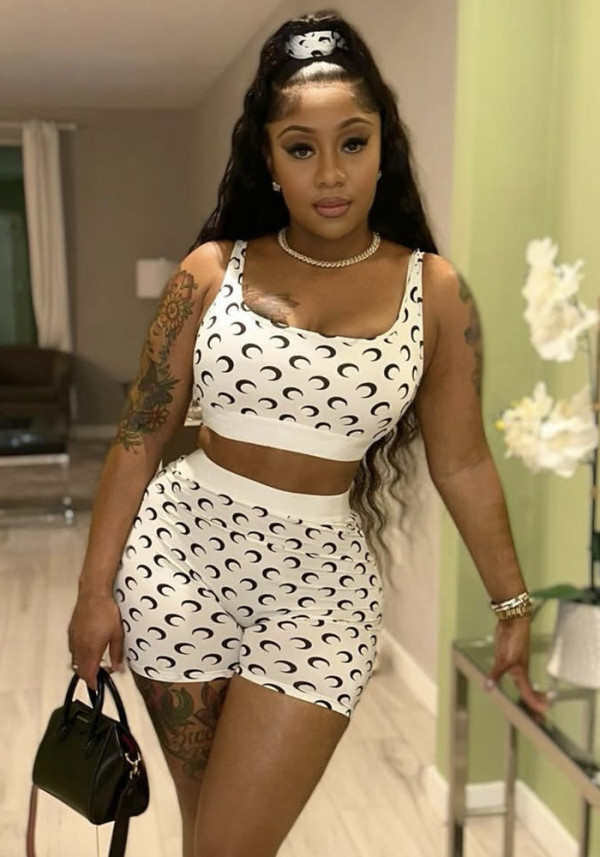 Sexy Slim Fit Vest Shorts Set Fashion Moon Print Two Piece Set