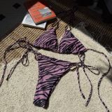 Women Zebra Print Metal Sexy Strapless Two Pieces Swimwear