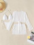 Women White Halter Neck Lace-Up Sexy Swimwear Four-Piece Set