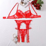 Summer Sheer Mesh Garter Steel Ring 3-Piece Lingerie Set