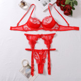 Summer Sheer Mesh Garter Steel Ring 3-Piece Lingerie Set