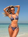 Women Zebra Print Metal Sexy Strapless Two Pieces Swimwear