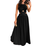 Women's Sleeveless High Waisted Low Back Lace-Up Maxi Dresses