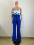 Women's Spring Summer Camisole Ruffle Top High Waist Pants Set