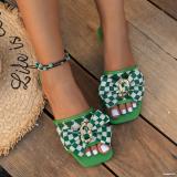 Plus Size Flat Bottom Slippers Women's Bowknot Sandals Cute Sweet Outdoor Wear