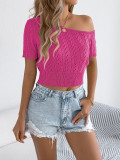 Women Spring and Summer Casual Off-shoulder Hollow Short Sleeve Knitting Top