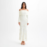 Women's Sexy Floral Off Shoulder Knitting Long Dress