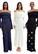 Women's Sexy Floral Off Shoulder Knitting Long Dress