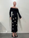 Women's Sexy Floral Off Shoulder Knitting Long Dress