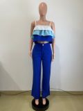 Women's Spring Summer Camisole Ruffle Top High Waist Pants Set