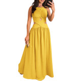 Women's Sleeveless High Waisted Low Back Lace-Up Maxi Dresses