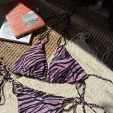 Women Zebra Print Metal Sexy Strapless Two Pieces Swimwear