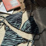 Women Zebra Print Metal Sexy Strapless Two Pieces Swimwear