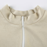 Slim Sports Basic Stand Collar Short Sleeve t-shirt Sports Casual Zipper Top