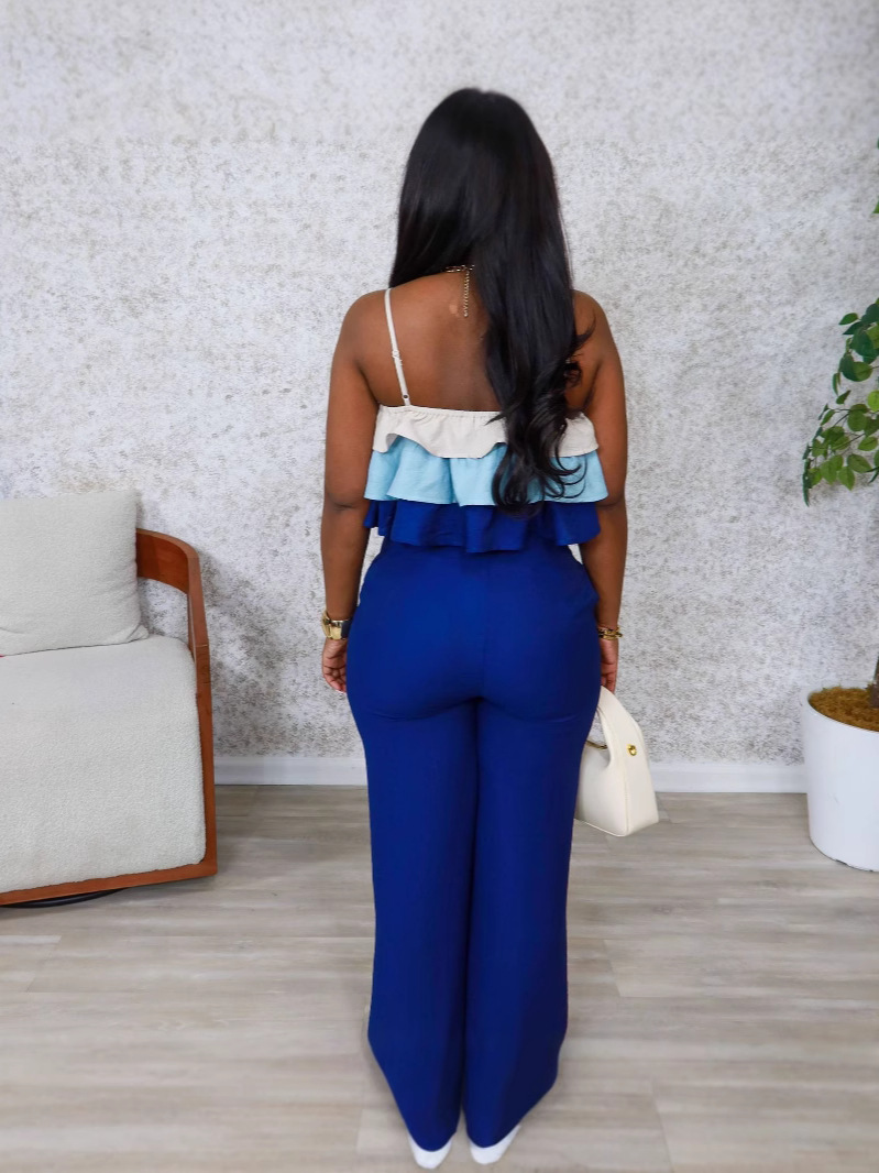 Women's Spring Summer Camisole Ruffle Top High Waist Pants Set
