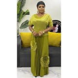 Women Bat Sleeves Pleated Top and Pleated Skirt Two-piece Set