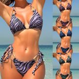 Women Zebra Print Metal Sexy Strapless Two Pieces Swimwear