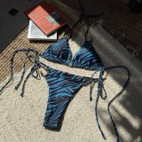 Women Zebra Print Metal Sexy Strapless Two Pieces Swimwear