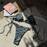 Women Zebra Print Metal Sexy Strapless Two Pieces Swimwear