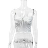 Summer Women's Sexy Slim Low Back Strap Crop Ruffled Top