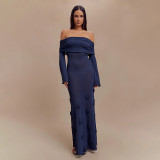 Women's Sexy Floral Off Shoulder Knitting Long Dress