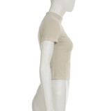 Slim Sports Basic Stand Collar Short Sleeve t-shirt Sports Casual Zipper Top