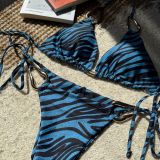 Women Zebra Print Metal Sexy Strapless Two Pieces Swimwear