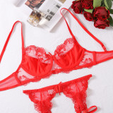 Summer Sheer Mesh Garter Steel Ring 3-Piece Lingerie Set