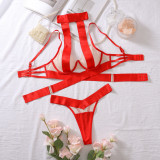 Lace-Up Patchwork Low-Back Steel Ring Lingerie Set