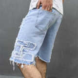 Men's Denim Pants Ripped Loose Hipster Casual Knee-Length Shorts