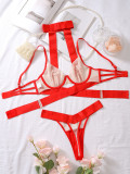 Lace-Up Patchwork Low-Back Steel Ring Lingerie Set