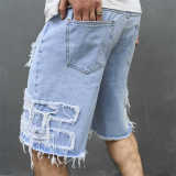Men's Denim Pants Ripped Loose Hipster Casual Knee-Length Shorts