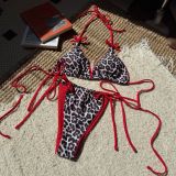 Women Sexy Lace Leopard Color Block Two Pieces Swimwear