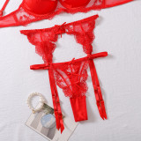 Summer Sheer Mesh Garter Steel Ring 3-Piece Lingerie Set