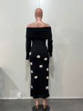 Women's Sexy Floral Off Shoulder Knitting Long Dress
