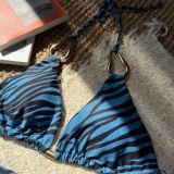 Women Zebra Print Metal Sexy Strapless Two Pieces Swimwear