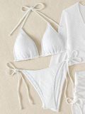 Women White Halter Neck Lace-Up Sexy Swimwear Four-Piece Set