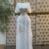 Women Bat Sleeves Pleated Top and Pleated Skirt Two-piece Set